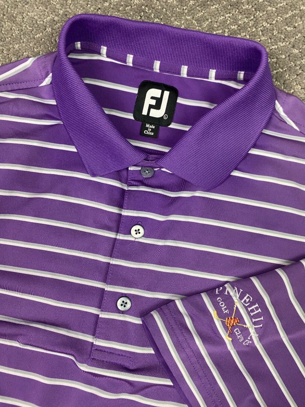 FootJoy Polo Shirt Mens Large Purple Lavender Pinehills Striped Golf Performance
